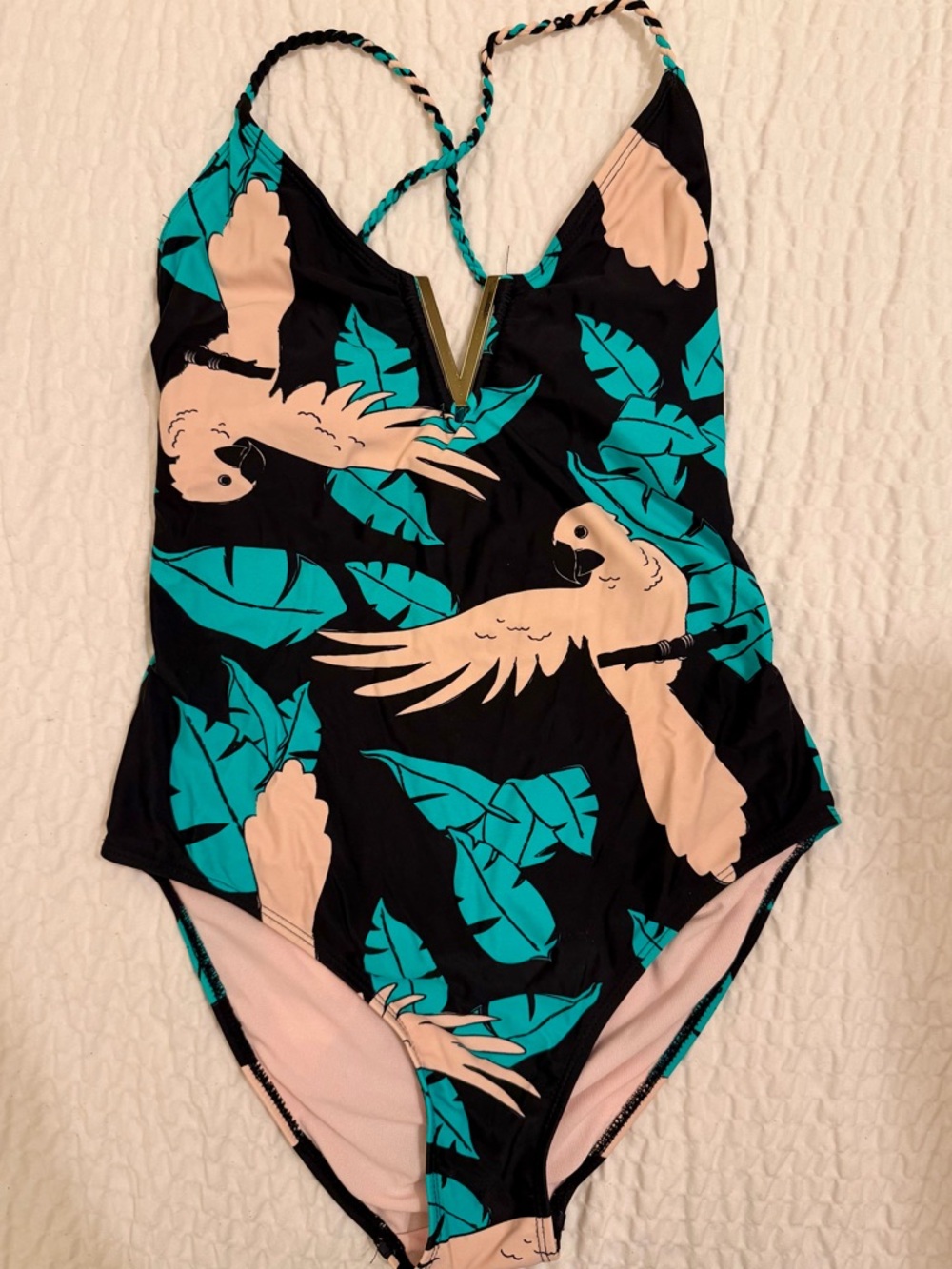 Tropical Parrot One-Piece Swimsuit - Black & Teal